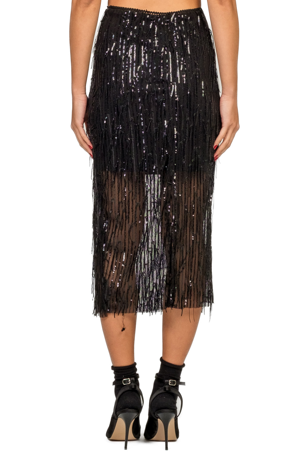 Tensione In - Gonna longuette paillettes frange Art. 26G1740