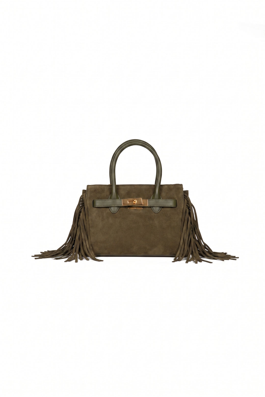 Upper - Borsa scamosciata chiusura lucchetto con frange