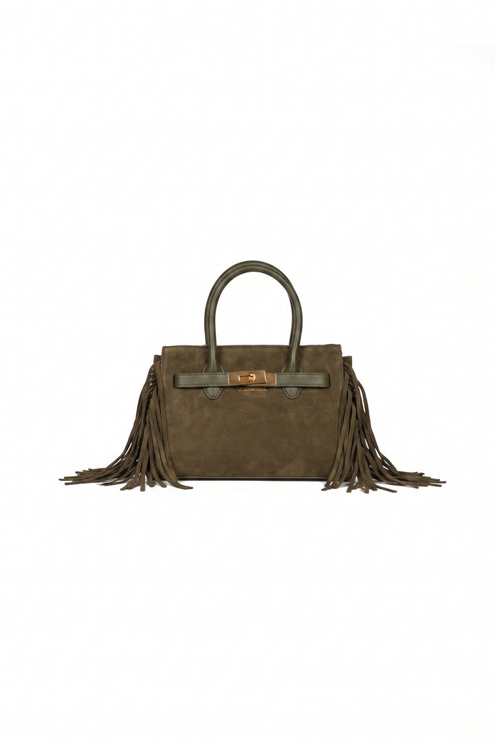 Upper - Borsa scamosciata chiusura lucchetto con frange
