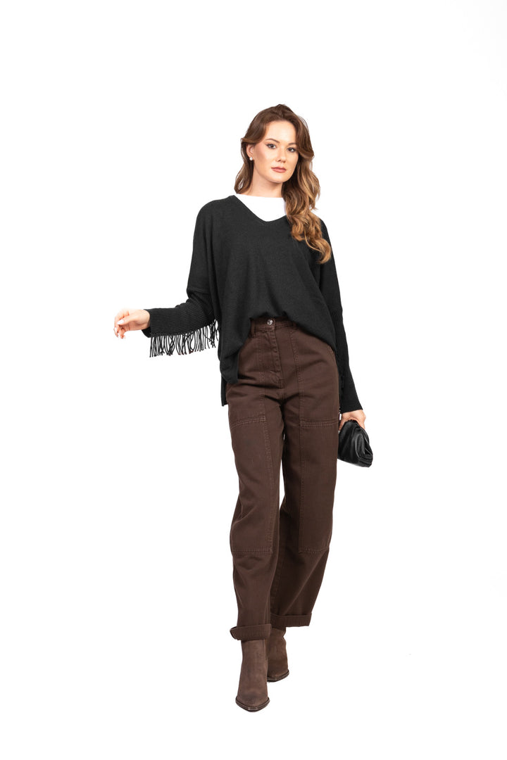 Kontatto - Maglia scollo V con frange Art. 3M1074NI