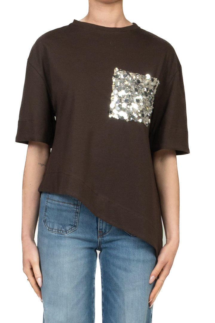 Tensione In - T-shirt asimmetrica tasca paillettes  Art. PE260194