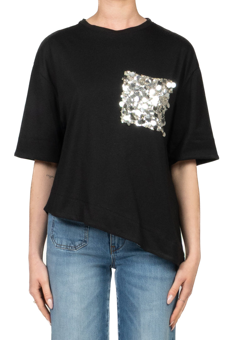 Tensione In - T-shirt asimmetrica tasca paillettes  Art. PE260194